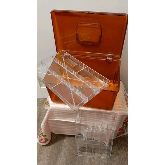 Vintage WIL HOLD Wilson Plastic Burnt Orange Translucent Sewing Box 2 Trays USA - Picture 6 of 9